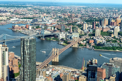 Manhattan aerial View with its bridges  Brooklyn Bridge and Manhattan Bridge