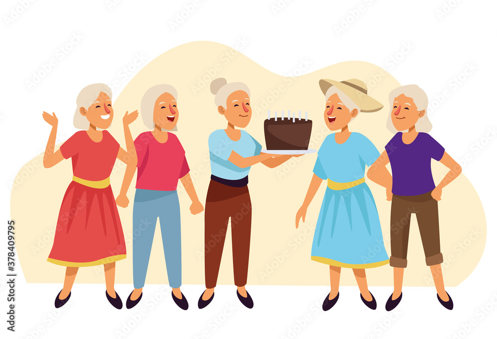 old women with sweet cake active seniors characters old women with sweet cake active seniors characters