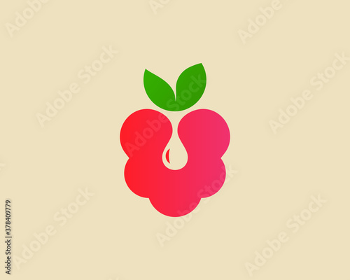 Raspberry blackberry with drop and green leaves icon vector logo template. Fresh organic juicy berry design logotype emblem sign mark.