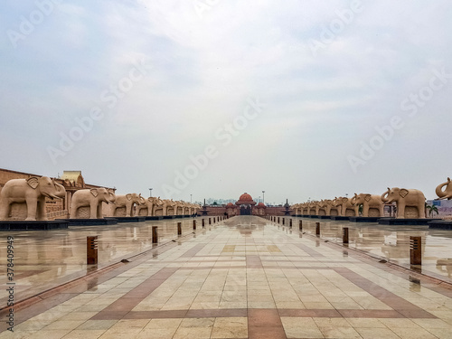 December 6, 2019, Lucknow,India : The elephant stone statues of Ambedkar memorial park at lucknow. This is a popular tourist attraction
