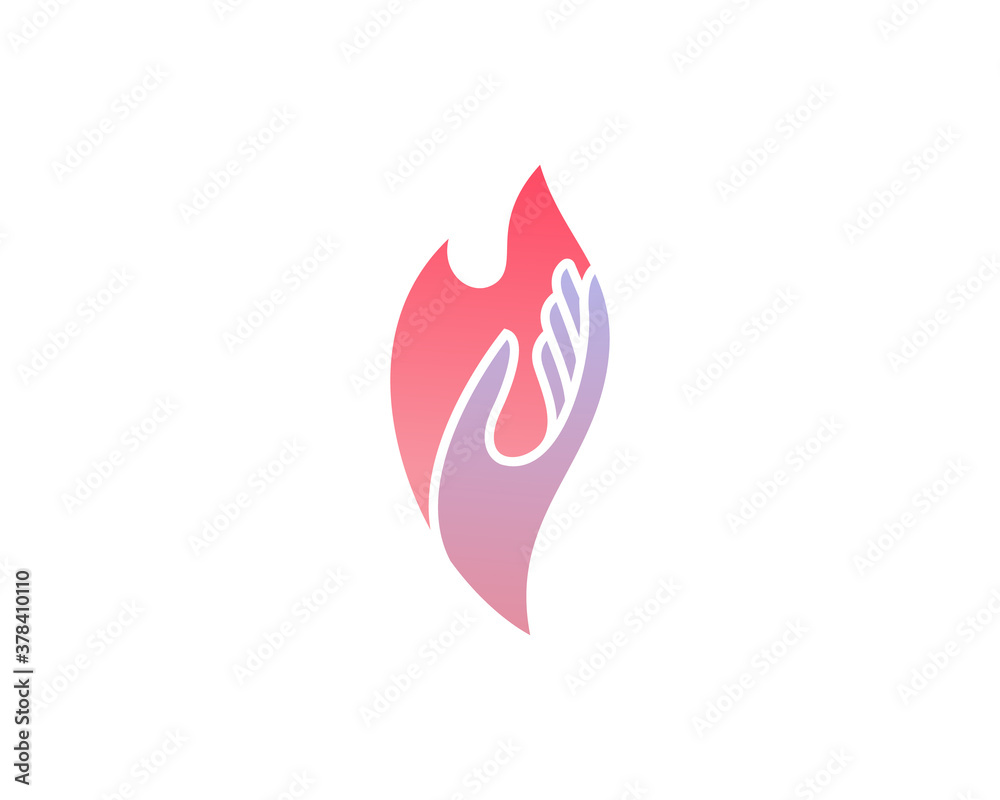 Vector logo hand and flame. Hand gesture fire burning care symbol sign icon logotype in minimalistic style illustration. Vector logo hand and flame. Hand gesture fire burning care symbol sign icon logotype in minimalistic style illustration.