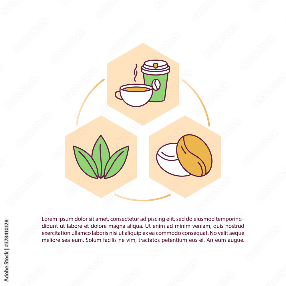 Caffeine natural stimulator energy concept icon with text. Coffee plant, beans, drinks. PPT page vector template. Brochure, magazine, booklet design element with linear illustrations Caffeine natural stimulator energy concept icon with text. Coffee plant, beans, drinks. PPT page vector template. Brochure, magazine, booklet design element with linear illustrations