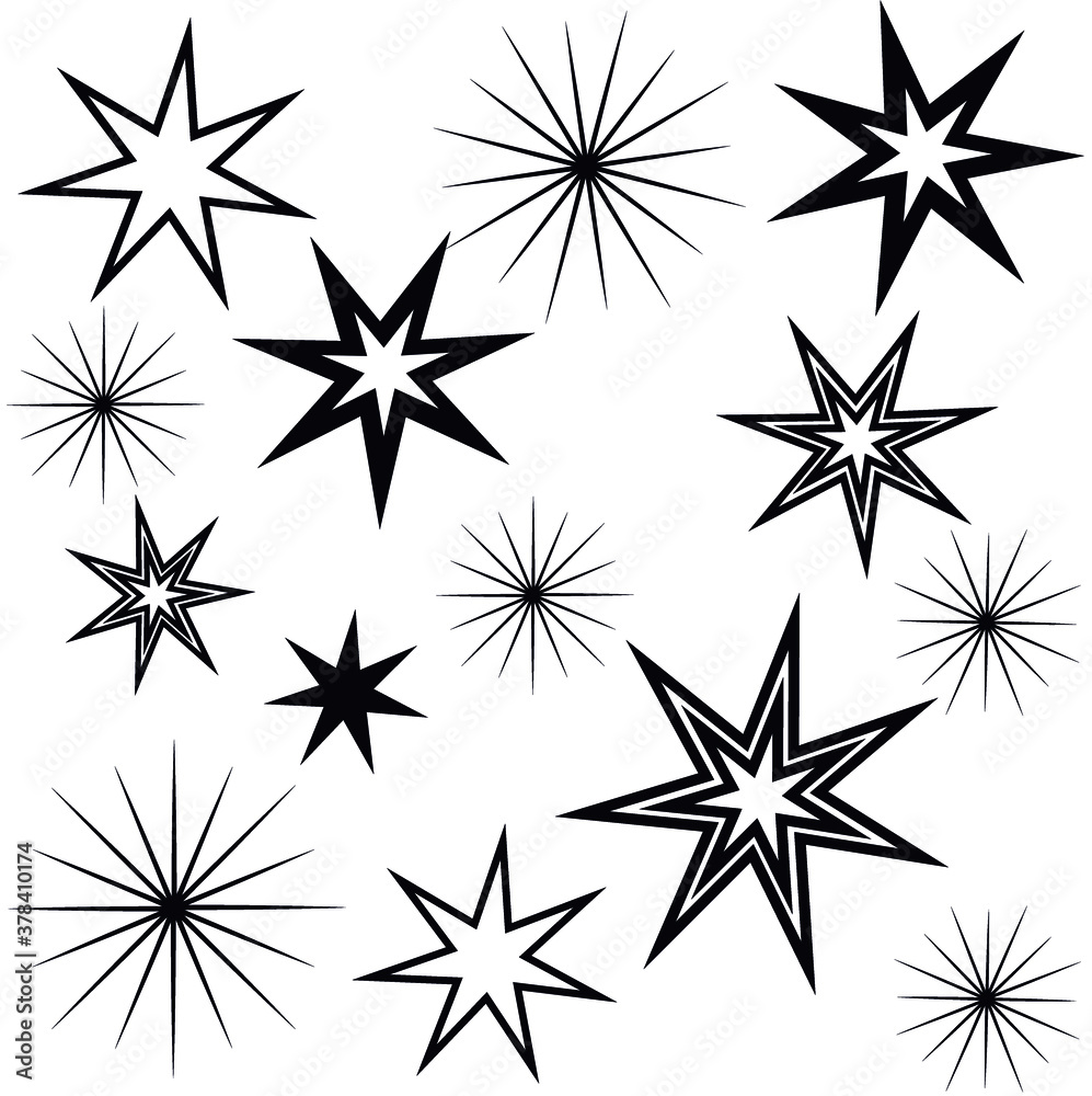 Print Hand-drawing silhouette background collection. Vector star with floral themed decoration. Element for design.