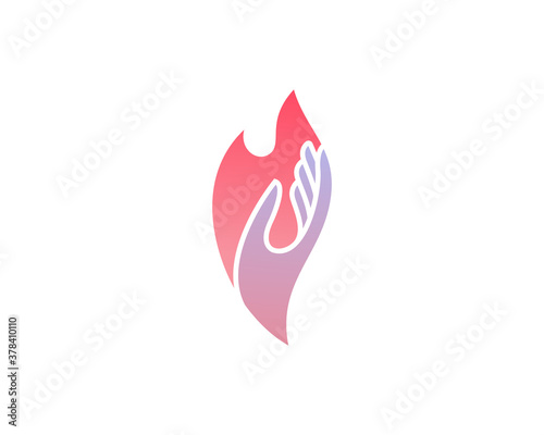 Vector logo hand and flame. Hand gesture fire burning care symbol sign icon logotype in minimalistic style illustration.