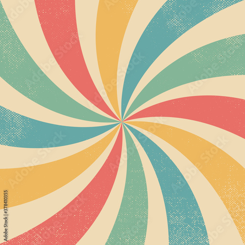Colourful wavy burst background. Vintage groovy banner and backdrop vector