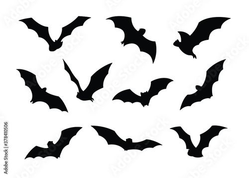 Bats flying silhouette. Hand drawn vector illustration. For web, Halloween or spooky events, fashion, graphic design