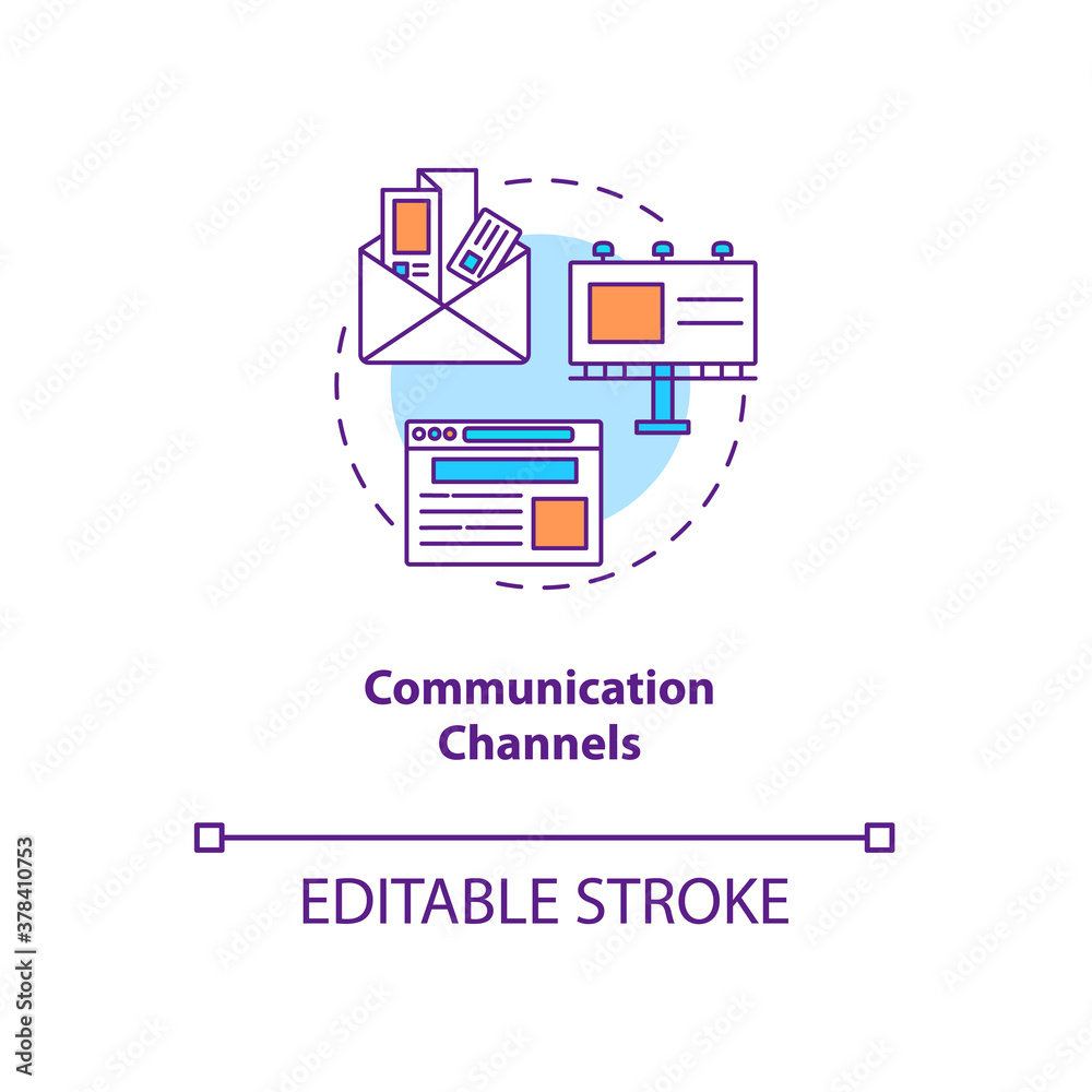 Communication channels concept icon. Communication strategy components. Creating cooperation between companies idea thin line illustration. Vector isolated outline RGB color drawing. Editable stroke Communication channels concept icon. Communication strategy components. Creating cooperation between companies idea thin line illustration. Vector isolated outline RGB color drawing. Editable stroke