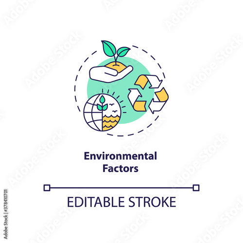 Environmental factors concept icon. PESTEL analysis. Cooperation with one goal. Communication troubles idea thin line illustration. Vector isolated outline RGB color drawing. Editable stroke