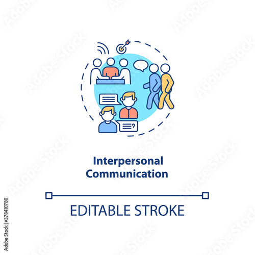 Interpersonal communication concept icon. Communication channels. Way to talk with others. Information sources idea thin line illustration. Vector isolated outline RGB color drawing. Editable stroke