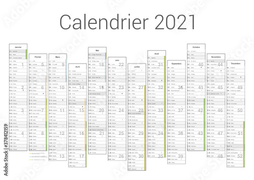 Calendrier 2021 sur 12 mois multicaque - modifiable - texte arial format A3