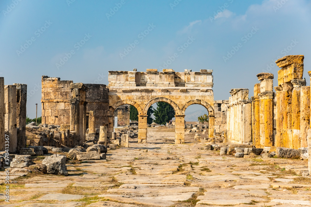 Hierapolis ancient city ruins Pamukkale Turkey. UNESCO world heritage site.
