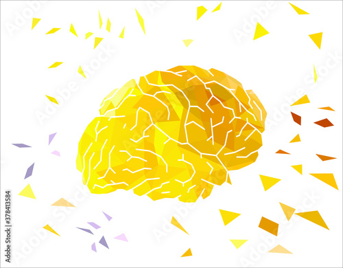 Brain polygonal. Low poly. The pieces scattered. The brain exploded. The brain is boiling. Brainstorm. creative idea. Stock vector illustration.