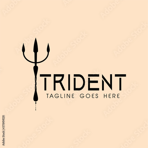 Vintage Trident Spear of Poseidon Neptune God Triton King logo design