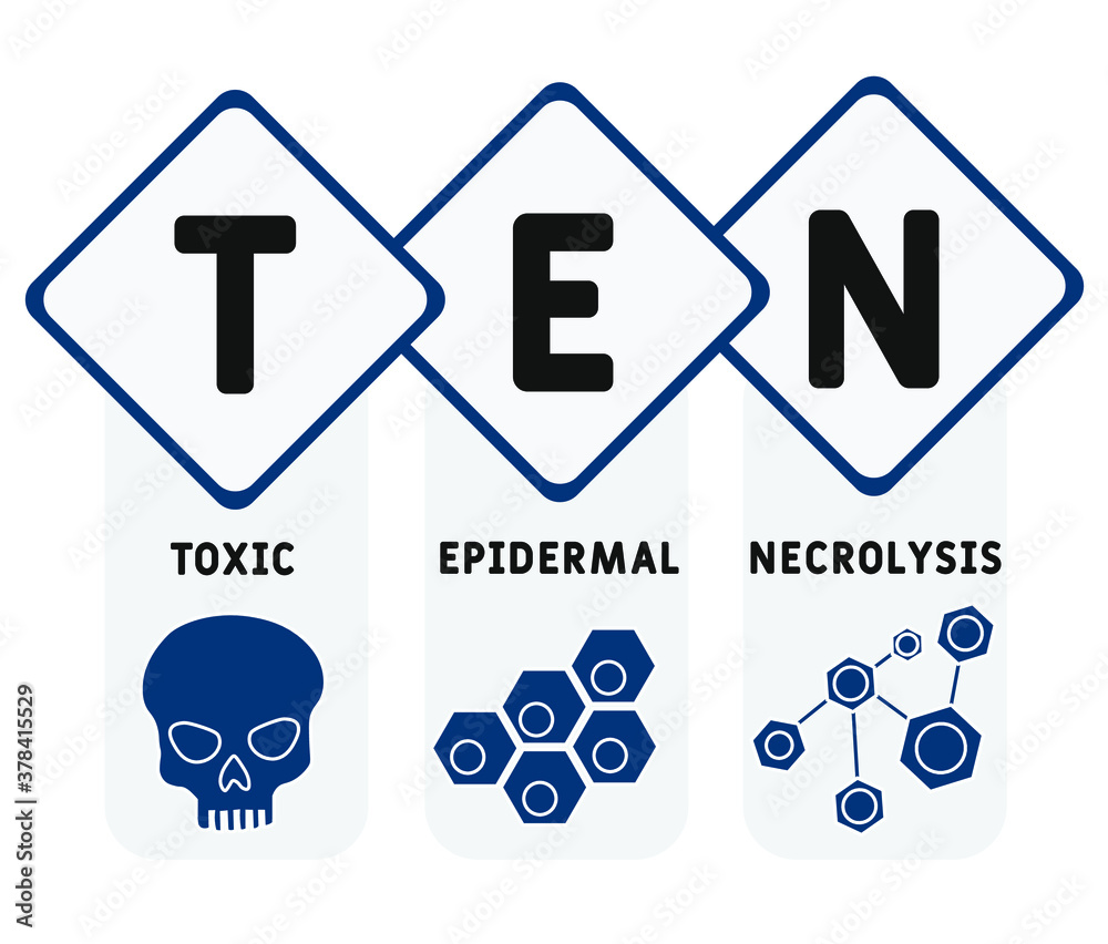 TEN - Toxic Epidermal Necrolysis. acronym, medical concept background. vector illustration concept with keywords and icons. lettering illustration with icons for web banner, flyer, landing page TEN - Toxic Epidermal Necrolysis. acronym, medical concept background. vector illustration concept with keywords and icons. lettering illustration with icons for web banner, flyer, landing page