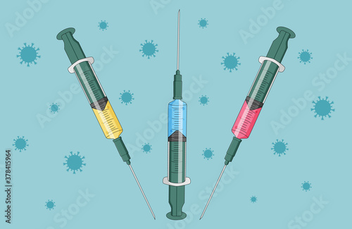 Syringe with needle and vaccine,medicine, injection concept, vector illustration.