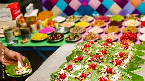 Obraz na plátně collection of betel leaf banarasi paan and fire paan displayed for sale at a sho