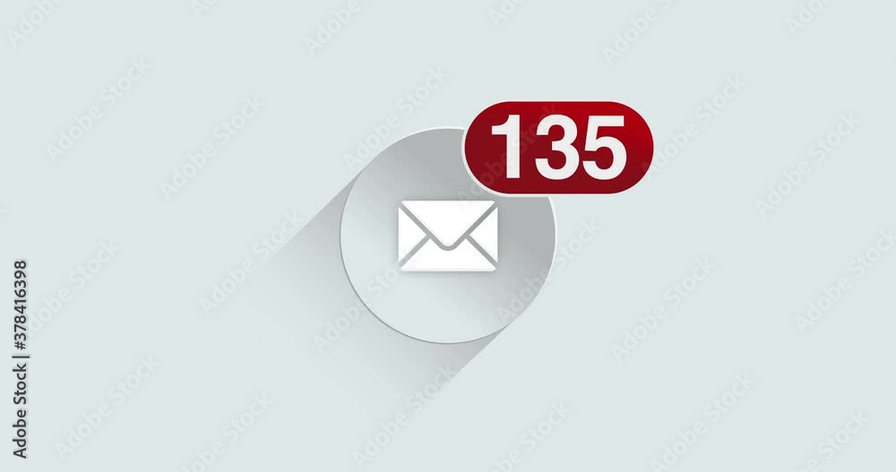 A simulated hypothetical email button with an increasing number. Good for business or spam e-email concept.  	