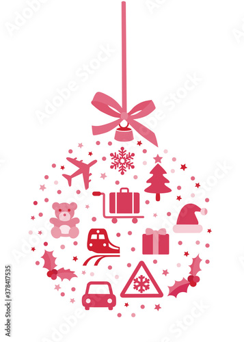 Holiday travel options. Driving home for christmas. Aiport, car or train - isolated vector illustration