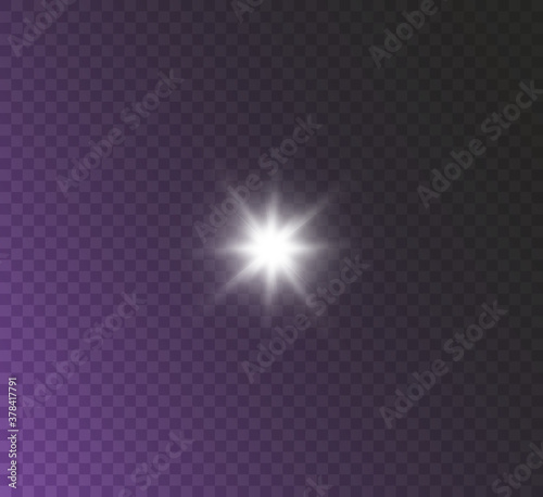 White beautiful light explodes in a transparent explosion. Vector, bright illustration for perfect effect with sparkles. Bright Star. Transparent gloss gradient shine, bright flash.
