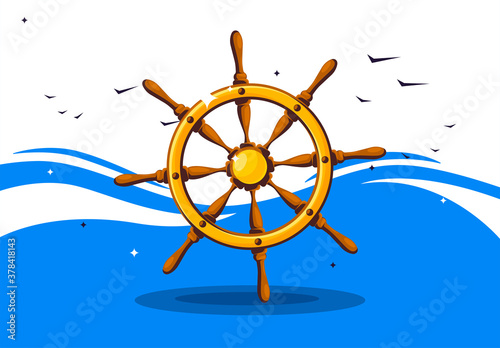 Vector illustration of a wooden marine steering wheel from a ship