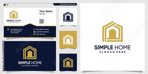 Home logo with simple outline style and business card design, building, house, template, Premium Vector