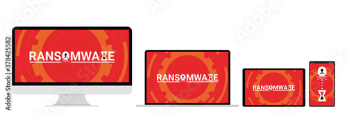 Cyber attack malware wannacry or maze ransomware virus encrypted files and lock on PC, Labtop, Tablet and Mobile phone concept. Hacker is offering key to unlock data for money. Security technology