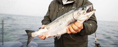 fisherman with a big salmon fish