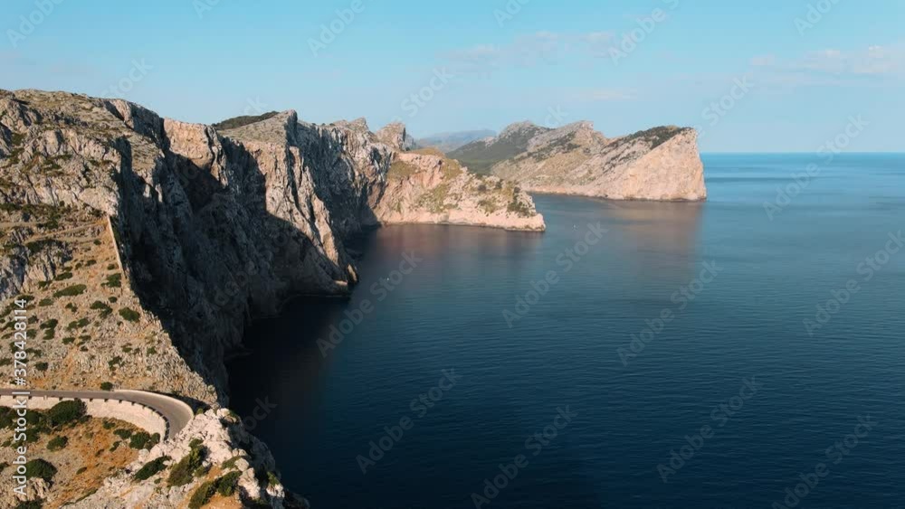 Aerial parallax shot of the stunning high cliffs on the Cap de Formentor in Mallorca Aerial parallax shot of the stunning high cliffs on the Cap de Formentor in Mallorca
