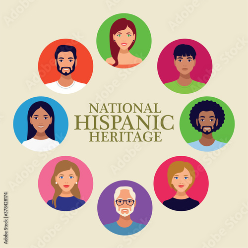 national hispanic heritage celebration lettering with people in circular frame