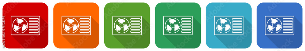 Heat pump icon set, flat design vector illustration in 6 colors options ...