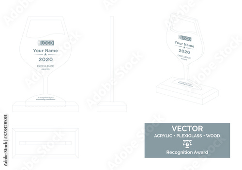 Wine glass Trophy Vector Template, trophy Distinction Award, Recognition trophy Award