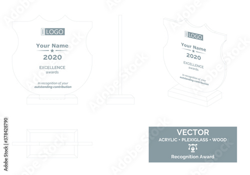 Shield Trophy Vector Template, Business trophy Distinction Award, Recognition trophy Award