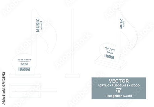 Musical note Trophy Vector Template, Trophy Distinction Award, Recognition trophy Award