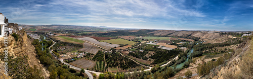 View from Arcos de la Frontera at valley of the river Guadalete in the natural park Sierra de Grazalema  Andalusia  Spain.