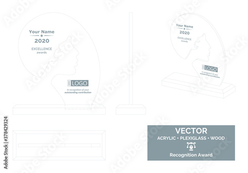 Female face silhouette  Vector Template, Hair salon trophy Distinction Award, Recognition trophy Award