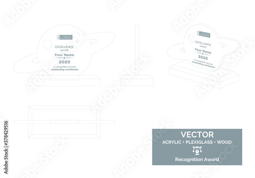 Planet Trophy Vector Template, Saturn trophy Distinction Award, Uranus Recognition trophy Award