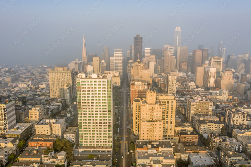 San Francisco Skyline Through Hazy Golden Hour