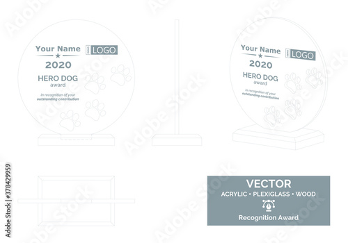 Dog paws Trophy Vector Template, Cat paws trophy Distinction Award, Pet Recognition trophy Award