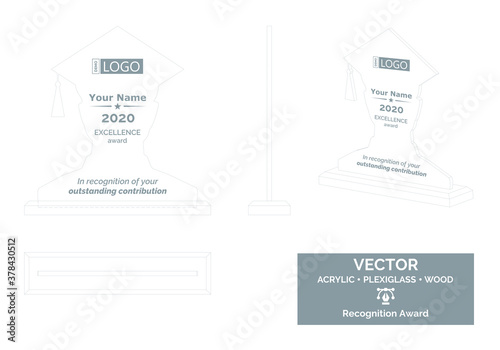 Graduation Trophy Vector Template, Student trophy Distinction Award, Recognition trophy Award