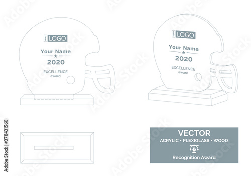 Football player helmet trophy vector template, American football player trophy template, Football championship recognition award, Best player award