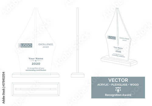 Writer trophy vector template in the form of pen, Author trophy Distinction Award, Recognition Trophy Award