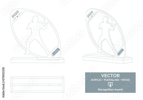 Football player trophy vector template, American football player trophy template, Football championship recognition award, Best player award