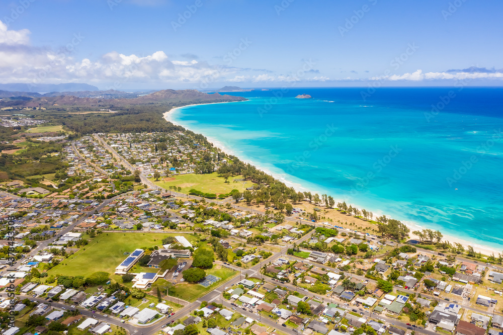 Aerial view of  Waimanalo Beach. Oahu, Hawaii.
