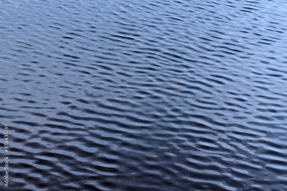 Fototapeta premium Small ripples on a blue water. Close-up view of the wavelets. Abstract natural texture or background