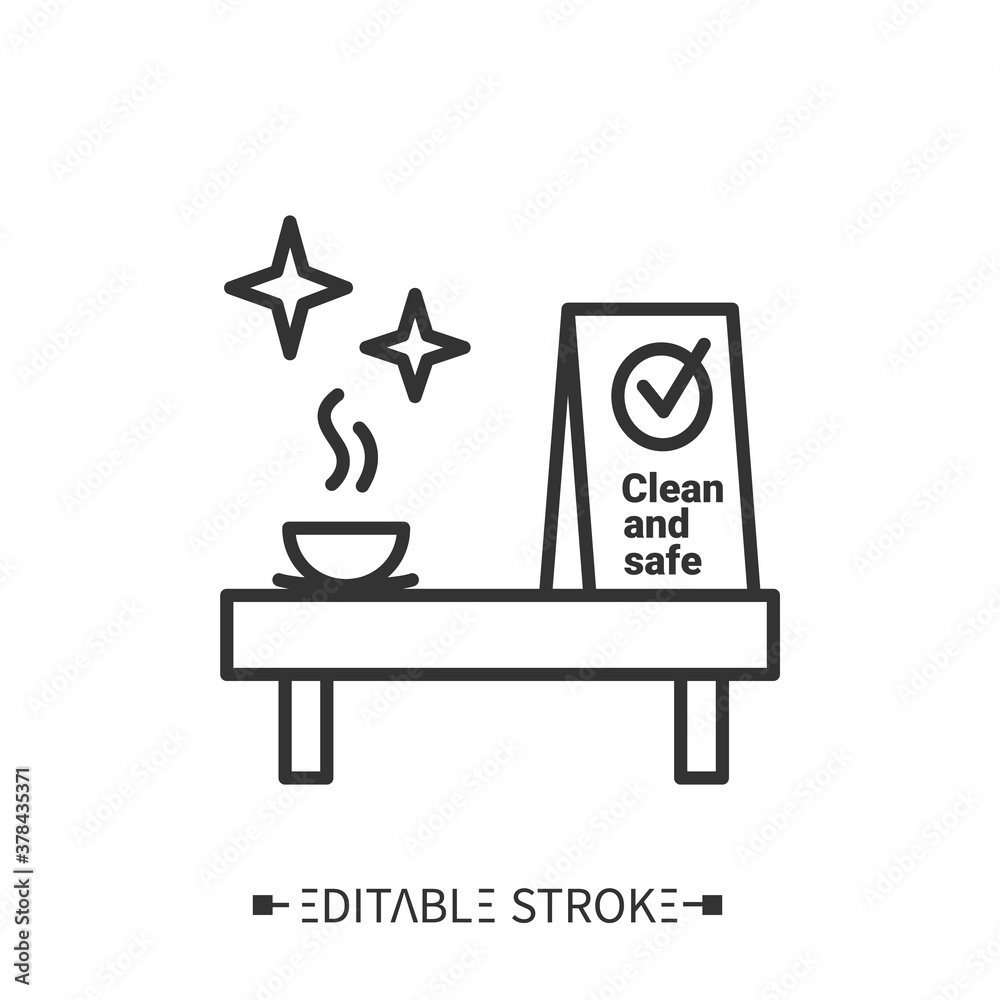 Sign a clean and safe line icon. Public spaces and surfaces ...