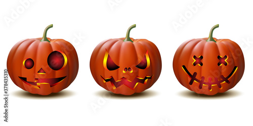 set of Halloween pumpkins in vector with different faces