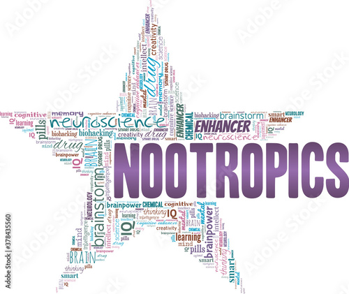 Nootropics vector illustration word cloud isolated on a white background.