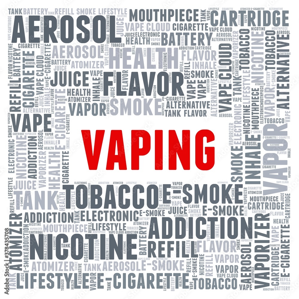 Vaping vector illustration word cloud isolated on a white background. Vaping vector illustration word cloud isolated on a white background.