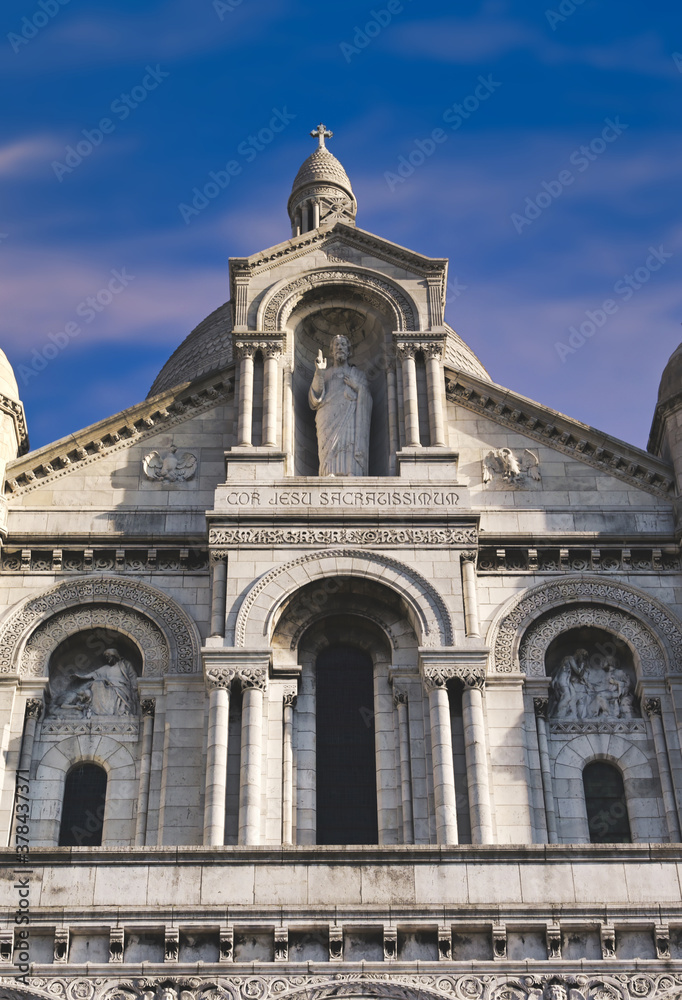 The Basilica of the Sacred Heart of Paris, commonly known as Sacré-Cœur Basilica, located in the Montmartre district of Paris, France.