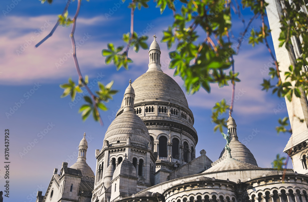 The Basilica of the Sacred Heart of Paris, commonly known as Sacré-Cœur Basilica, located in the Montmartre district of Paris, France.